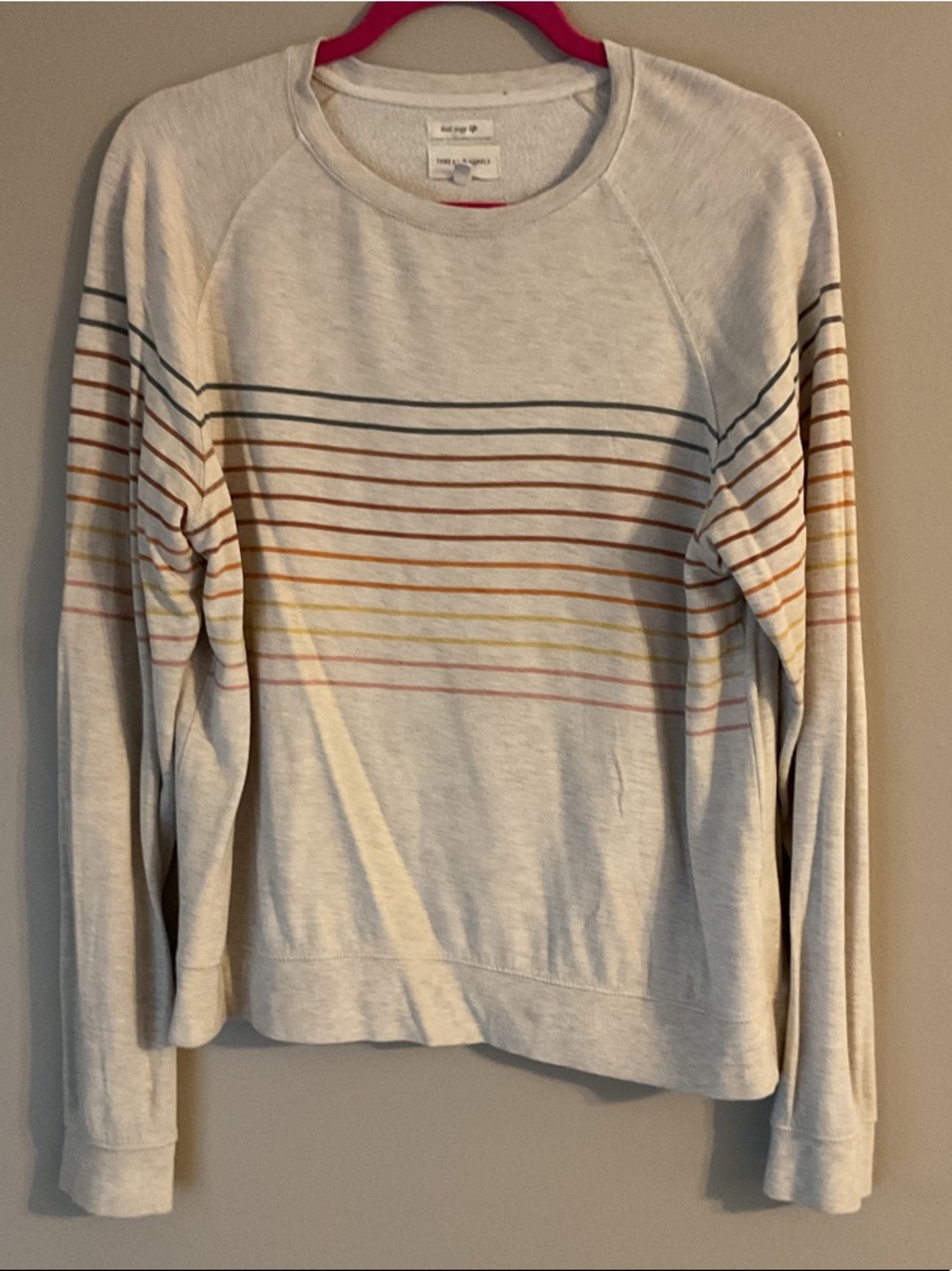 Thread & Supply Cream Crewneck Sweater with Multicolor Stripes